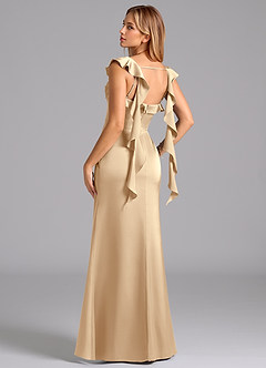 Azazie Adi Bridesmaid Dresses Champagne A-Line Pleated Stretch Satin Dress image6