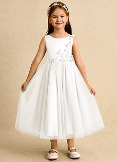 Azazie Malva vestidos de niña de las flores Vestido de Marfil de Tul de Princesa con Lazo image1