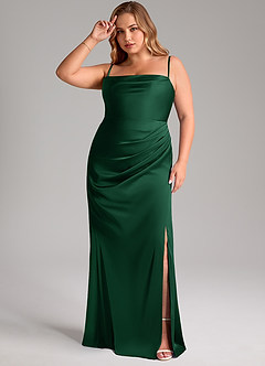 Azazie Leonis Bridesmaid Dresses Dark Green Mermaid Pleated Stretch Satin Convertible Dress image12