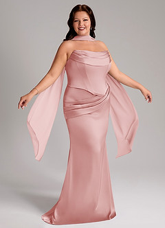 Azazie Sorrel Robes de demoiselle d'honneur Robe Sirène Convertible en Satin extensible Sans bretelles Rose Poudré image9
