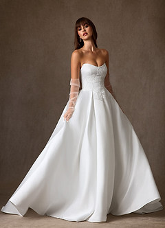 Azazie Harper Vestidos de noiva Vestido Diamante Branco de Cetim de Vestido de baile com Sem Alças image6