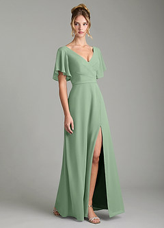 Azazie Ambrosia Vestidos de damas de honor Vestido de Matcha de Gasa de Línea A con Plisado image5