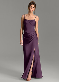 Azazie Nicki Bridesmaid Dresses Plum Sheath Corset Stretch Satin Dress image6