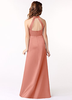 Azazie Laurel Junior Coral A-Line Stretch Satin Dress image3