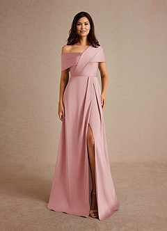 Azazie Milton Mère de la mariée Robes Robe Trapèze en Satin extensible Plissée Rose Poudré image7