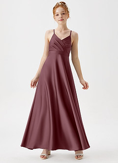 Azazie Avelina Junior Sangria A-Line Pleated Stretch Satin Dress image1