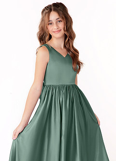 Azazie Hathaway Junior Eucalyptus A-Line Bow Stretch Satin Dress image5