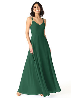 Azazie Janine Brautjungfernkleider A-Linie V-Hals Chiffon Kleid Dunkelgrün image1