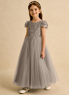 Azazie Puff Abiti da Ragazza di Fiori Abito Principessa in Tulle Pizzo Taupe image2