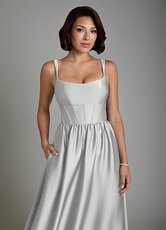 Azazie Mona Brautjungfernkleider A-Linie Korsett Stretch-Satin Kleid Silber image3