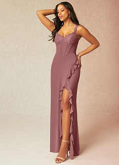 Azazie Camellia Bridesmaid Dresses Desert Rose Sheath Lace Chiffon Dress image3