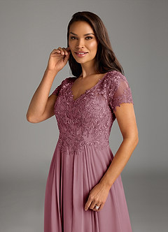 Azazie Dunja Vestidos para mãe da noiva Vestir Vintage Malva de Chiffon de Linha A com Renda image6