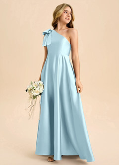 Azazie Penguin Junior Jurk van Stretch Satijn met A-Lijn Boog Wolkenblauw image6