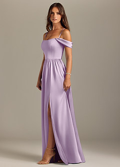 Azazie Calianna Bridesmaid Dresses Frosted Lilac A-Line Off the Shoulder Stretch Satin Convertible Dress image6