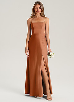 Azazie Lidia Bridesmaid Dresses Copper Mermaid Side Slit Stretch Satin Dress image5