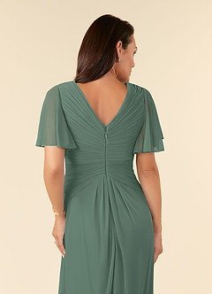 Azazie Emmeline Mother of the Bride Dresses Eucalyptus A-Line V-Neck Pleated Mesh Dress image6