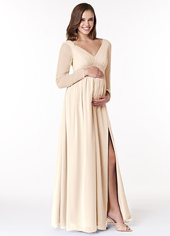 Azazie Teton Zwangerschaps Bruidsmeisjekleding A-Lijn Lange mouw Chiffon Vloerlengte Jurk image4