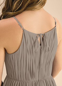Azazie Elliora Junior Taupe A-Line Pleated Chiffon Dress image7