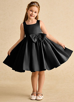 Azazie Jessie Flower Girl Dresses Black A-Line Bow Matte Satin Dress image2
