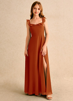 Azazie Chip Junior Formal Jurken voor bloemenmeisjes A-Lijn Jurk van Chiffon Mouwloos Paprika image1