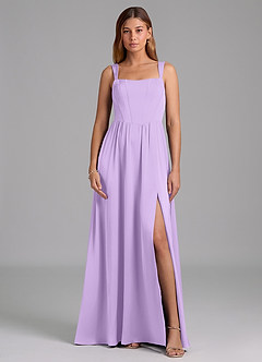 Azazie Rosaline Bridesmaid Dresses Lilac A-Line Side Slit Stretch Satin Dress image3