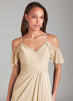 Azazie Dakota Jurken voor bruidsmeisjes Jurk van Mesh met A-Lijn Off the Shoulder Champagne image5