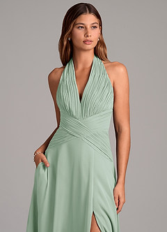 Azazie Elizabeth Bridesmaid Dresses Agave A-Line Pleated Chiffon Dress image6