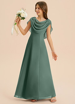 Azazie Lambie Junior Sea Moss A-Line Pleated Chiffon Dress image2