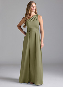 Azazie Dallas Bridesmaid Dresses Pistachio A-Line One Shoulder Stretch Satin Dress image3