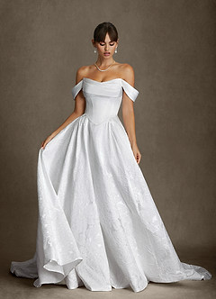 Azazie Ellie Wedding Dresses Diamond White A-Line Strapless Floral Jacquard Dress image1