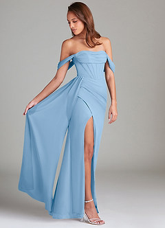 Azazie Amyra Abiti da Damigella Abito Convertibile Tubino in Chiffon a Spalla Scoperta Azzurro Polvere image2