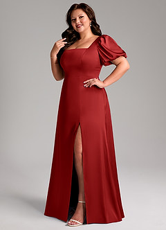 Azazie Fyona Bridesmaid Dresses Pomegranate A-Line Pleated Stretch Satin Dress image12