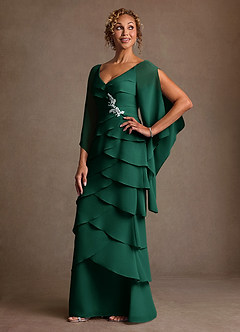 Azazie Arabinda vestidos de madre de la novia Vestido de Esmeralda de Gasa de Corte Recto con Volante image3