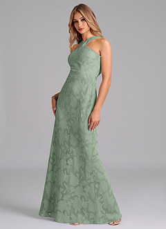 Azazie Doretta Robes de demoiselle d'honneur Robe Sirène en Blumen-Burnout Plissée Matcha image4