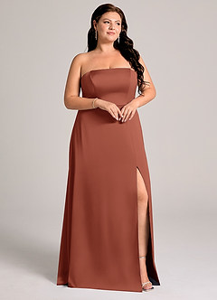 Azazie Wren Abiti da Damigella Abito Convertibile A-Line in Raso Elasticizzato Senza Cinturino Auburn image10