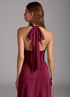 Azazie Myra Robes de demoiselle d'honneur Robe Trapèze en Satin extensible Col haut Bourgogne image2