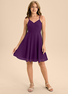 Azazie Avelina Junior Grape A-Line Pleated Chiffon Dress image1