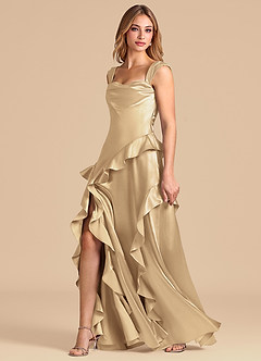 Azazie Sloane Robes de demoiselle d'honneur Robe Trapèze en Satiné métallisé Encolure en Forme de Cœur Champagne image4