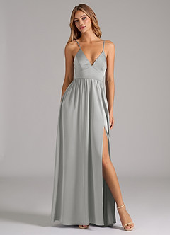Azazie Aaida Bridesmaid Dresses Silver A-Line Corset Stretch Satin Dress image5