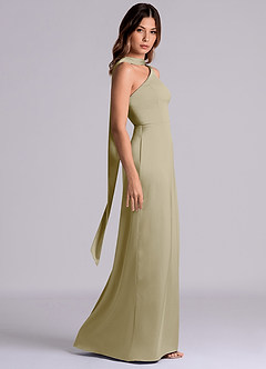 Azazie Philana 신부 들러리 드레스 A라인 한쪽 어깨 스트레치 새틴 바닥 길이 드레스 image3