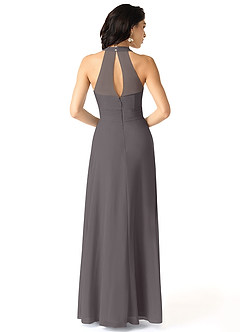 Azazie Danica Bridesmaid Dresses Steel Grey A-Line Pleated Chiffon Dress image2