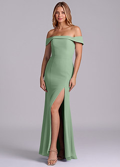 Azazie Luciana Bridesmaid Dresses Matcha Sheath Off the Shoulder Chiffon Convertible Dress image3