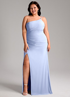 Azazie Eren Vestidos de madrinha de casamento Vestido Gelo de Chiffon de Bainha com Um ombro image10