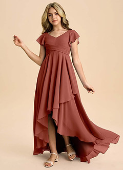 Azazie Caria Junior Auburn A-Line Pleated Chiffon Dress image1