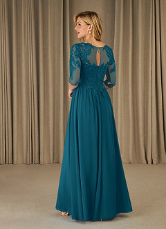 Azazie Mirielle Kleider für die Brautmutter A-Linie Schaufel Spitze Chiffon Kleid Tintenblau image4