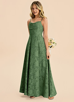 Azazie Bear Junior Eucalyptus A-Line Pleated Floral Burnout Dress image3