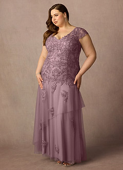 Azazie Romy Mother of the Bride Dresses Dusty Rose Mermaid V-Neck Sequins Tulle Dress image9