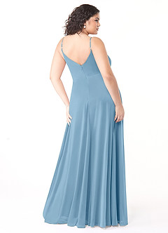Azazie Evalin Robes de demoiselle d'honneur Robe Trapèze en Maille Col V plissé Acier Bleuté image8