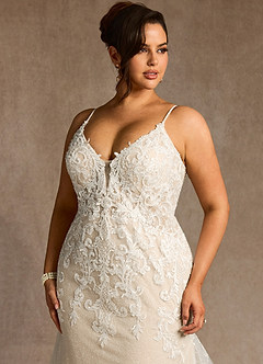 Azazie Selene Robes de mariée Robe Sirène en Dentelle Col en V Diamant Blanc Champagne image9