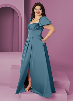 Barbie ♥ Azazie Abiti da Damigella Abito A-Line in Raso Elasticizzato Increspato Bermuda image9